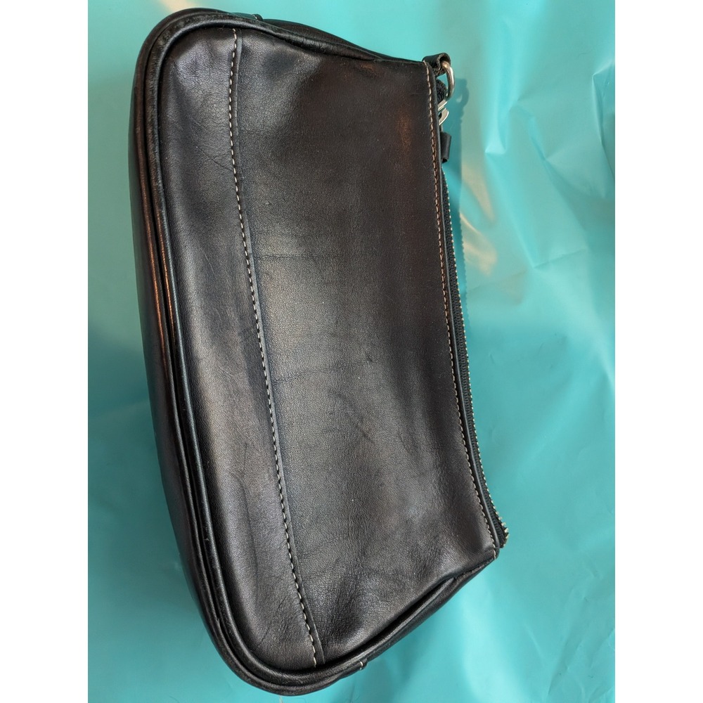 Coach Vintage Black Leather Pouch Bag White Stitching USA Made 7785